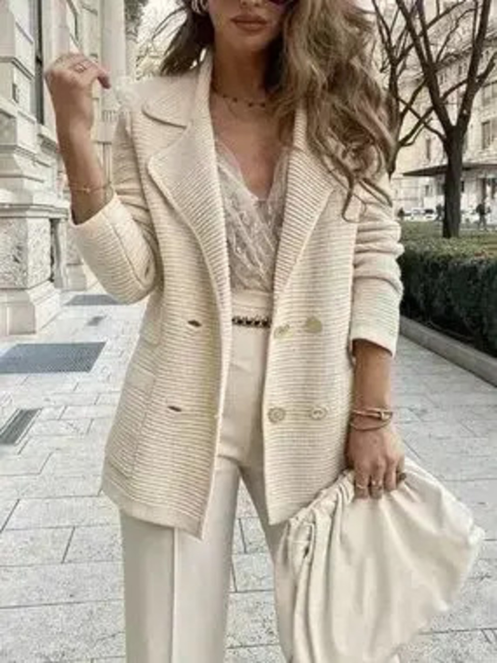 Double-Breasted Textured Jacket - Picture 2 of 4